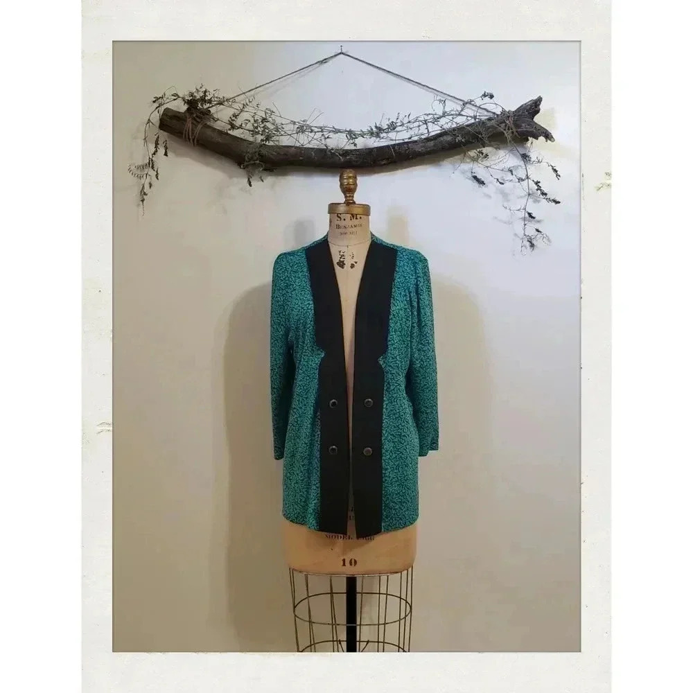 Whirlwind | Vintage Turquoise Black Disco Boho Southwestern Flowy Retro Blazer